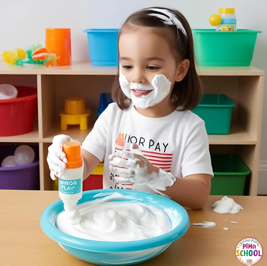 Mirror Play with Shaving Cream for Sensory Exploration Child's hands spreading shaving cream on a mirror for a sensory and creative play activity.