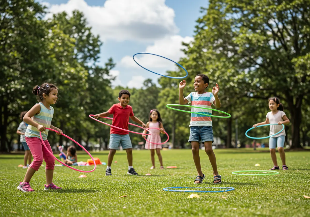 Fun Hula Hoop Games to Boost Coordination and Active Play Child playing with a colorful hula hoop outdoors during a gross motor activity.